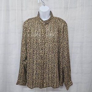 Vintage Yves St. Clair Blouse Brown Leopard Stripes Metallic Mock Neck Sheer 20W